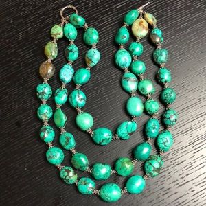 3 strand  turquoise necklace choker, Bali silver